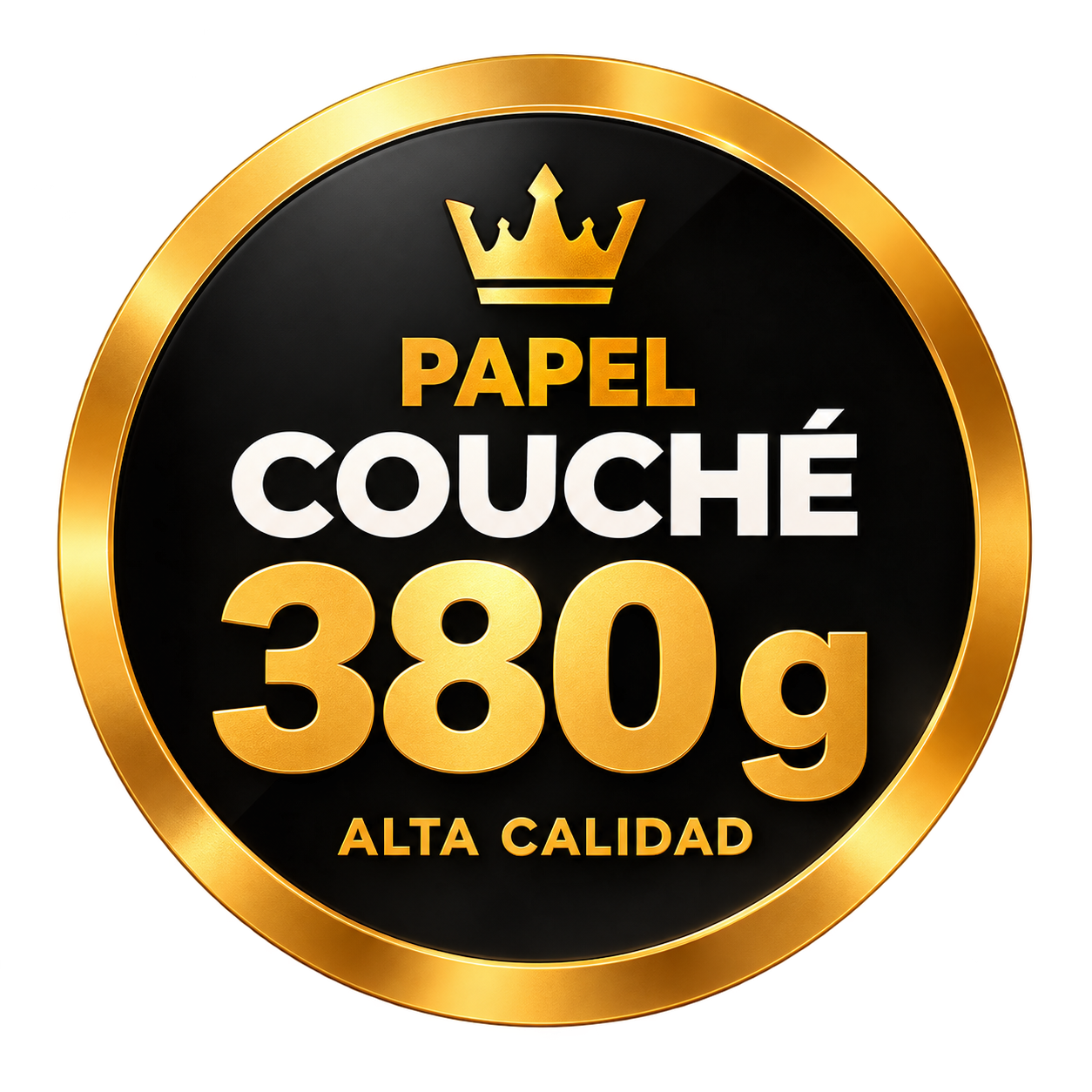 Sello: papel couché de 380 gramos, alta calidad
